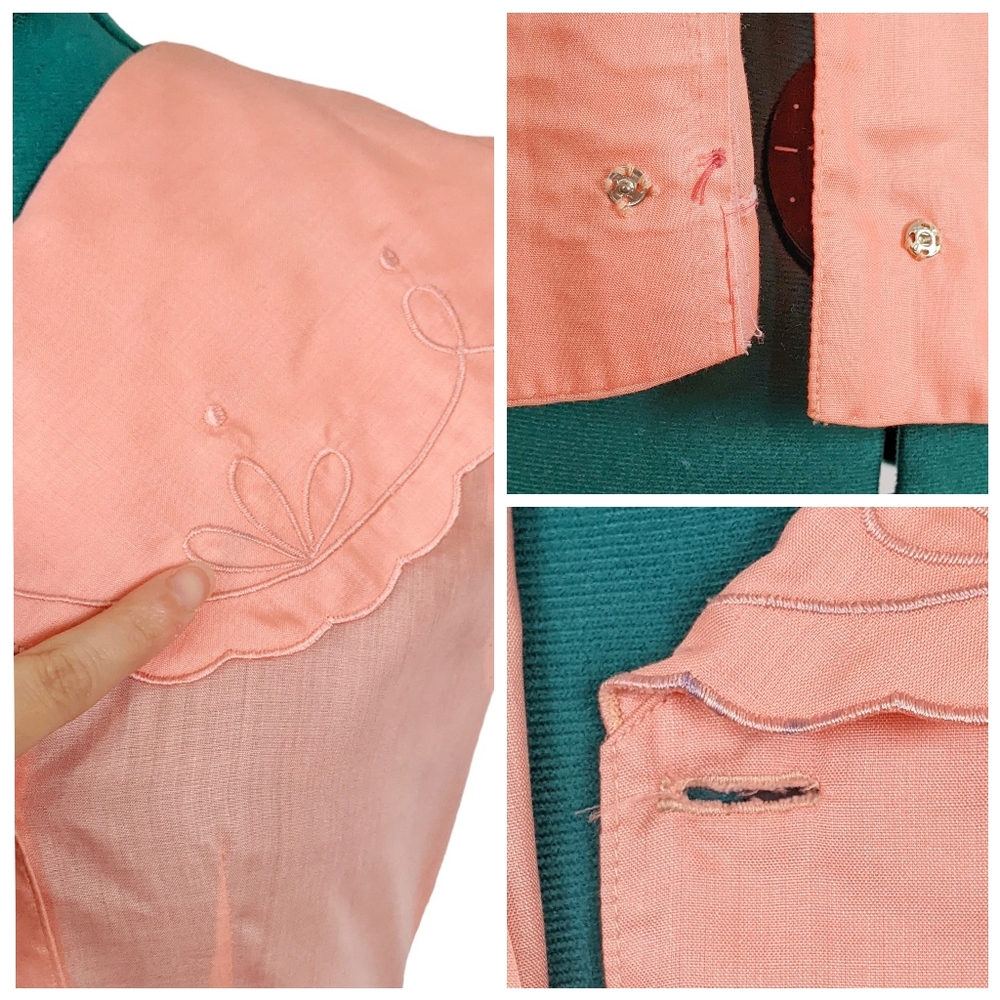 1980s Embroidered Cape Blouse Shirt & Floral Linen Skirt Set Jaclyn Smith Pink - Picture 8 of 10